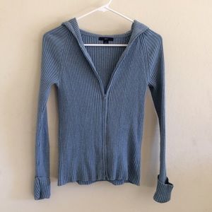 Ribbed Blue Sweater with zipper and hoodie