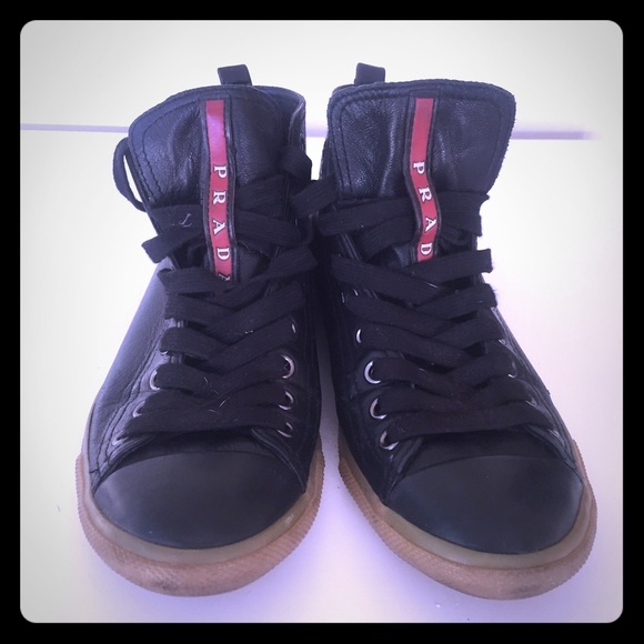 Black Leather Prada Sneakers