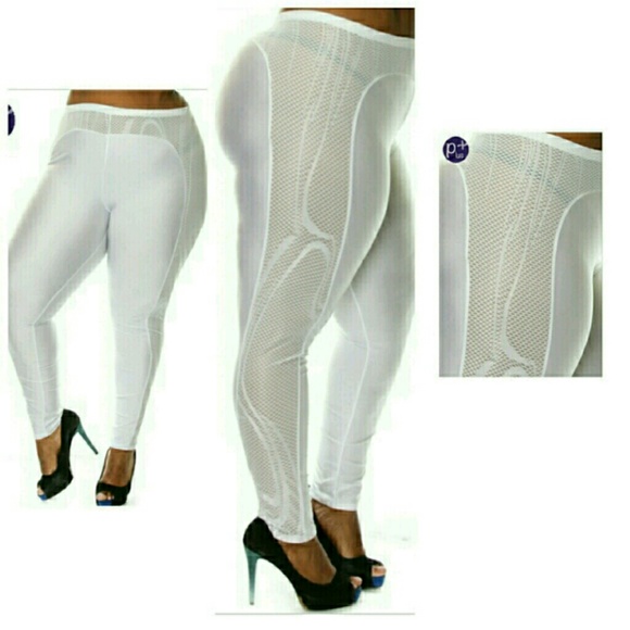 Plus Size White Leggings with Mesh