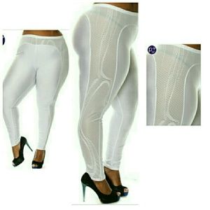 Plus Size White Leggings with Mesh