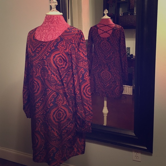 Rust and navy printed dress