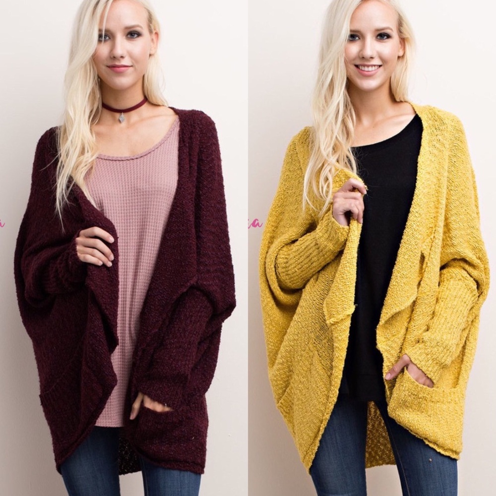 HP 7X 💖Burgundy Oversize Knit Cardigan - Picture 2 of 7
