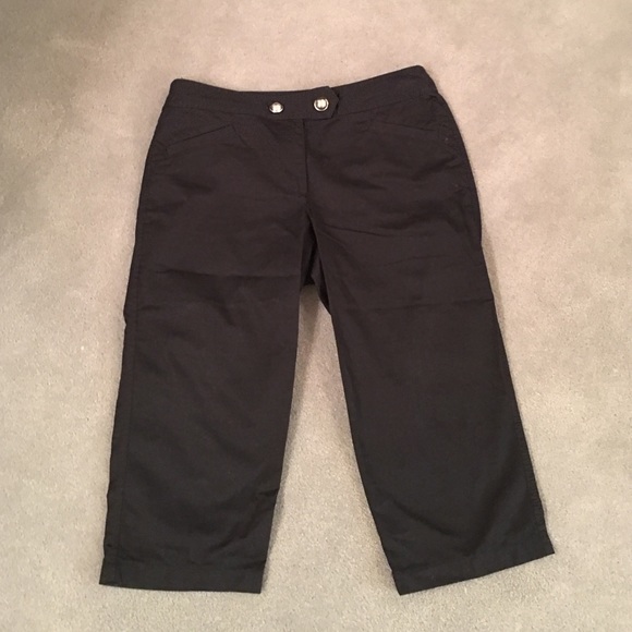 Ann Taylor Black Crop Pants w/ Front Buttons - Picture 1 of 3