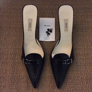 Prada black kitten heel mules, size 37.5