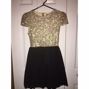 Gold sequin & chiffon dress
