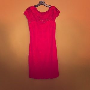 Red lace cocktail dress, satin lined, knee length