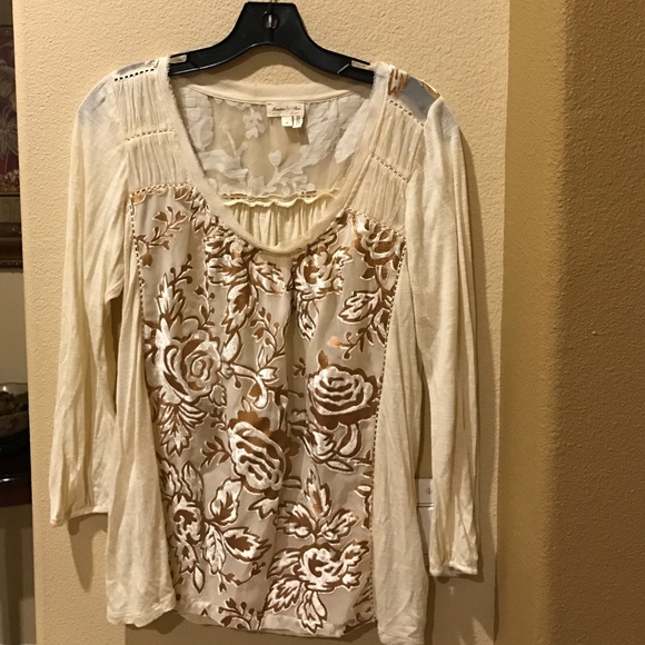 Cream blouse with lace overlay
