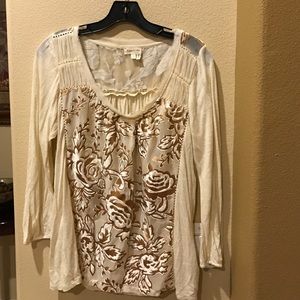 Cream blouse with lace overlay