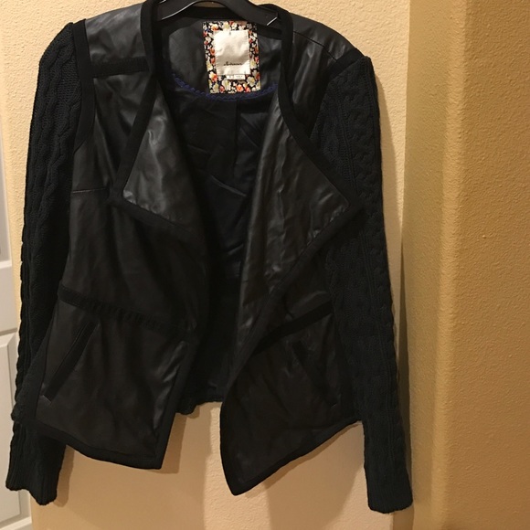 Black pleather jacket with knitting detail