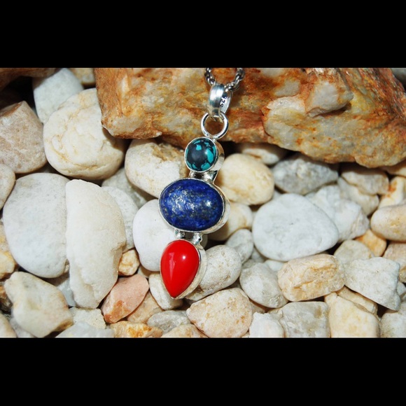 handmade & handcrafted gemstone jewelry Jewelry - Lapis Lazuli & Onyx Pendant 2" handmade & handcrafted gemstone jewelry Jewelry - Lapis Lazuli & Onyx Pendant 2"