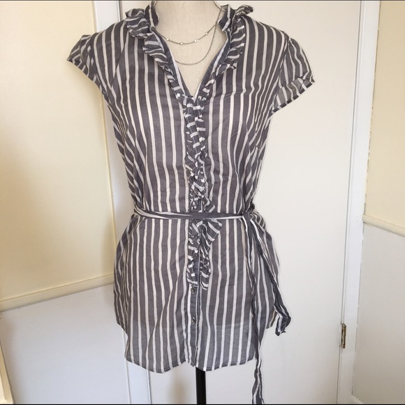 Striped Grey and White Blouse