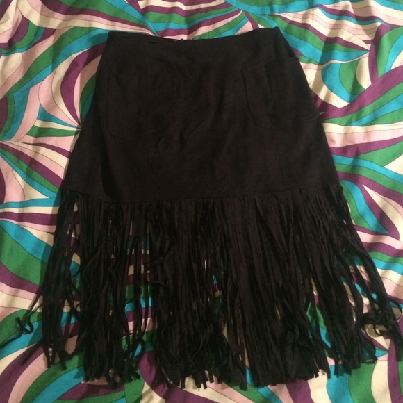 Suede Fringe Skirt