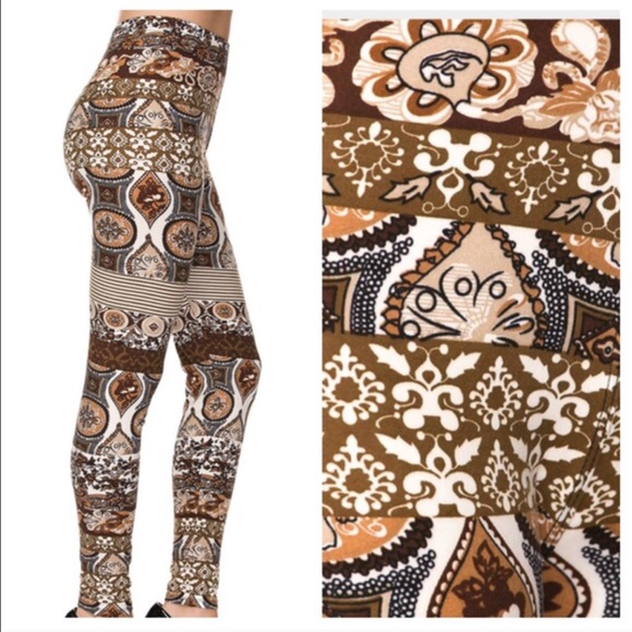 🐔SALE! Taupe-Brown Mixed Print Leggings - Picture 3 of 3