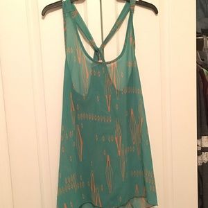 Sheer green tank top with orange detail