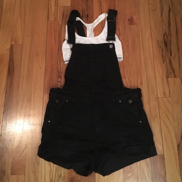 H&M black denim overalls