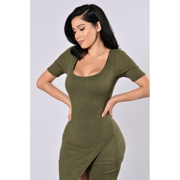 Olive ribbed dress