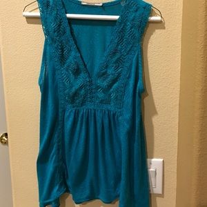 Teal sleeveless lace details top