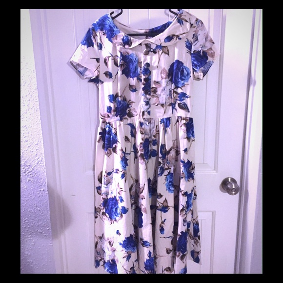1950's style blue rose swing dress