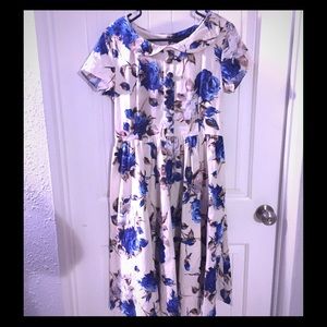 1950's style blue rose swing dress