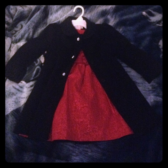Camila Red Holiday Toddler Dress With Black Coat