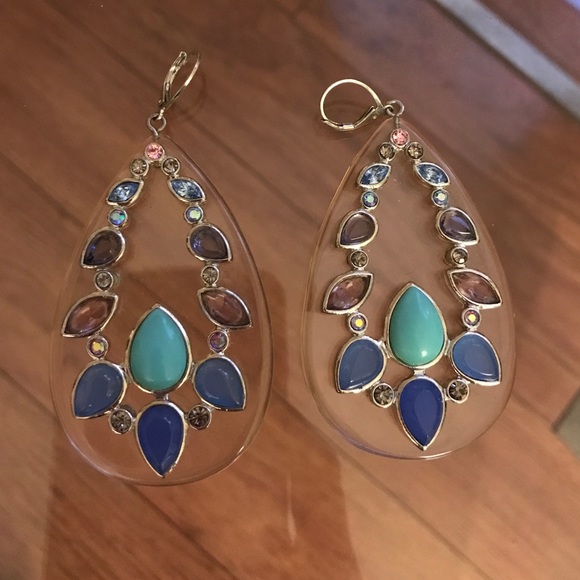 Large teardrop earrings, blue and purple jewels