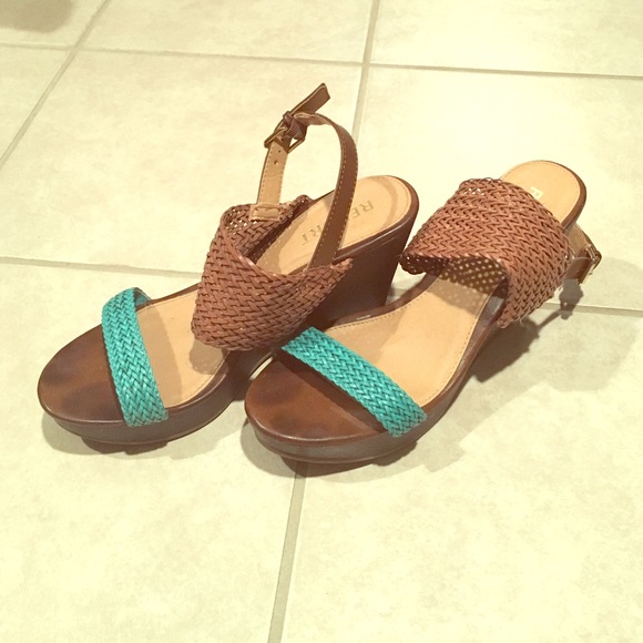 Blue and Carmel colored wedges