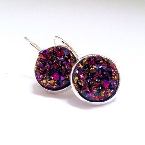 Sterling Silver lever-back earrings -gold/magenta