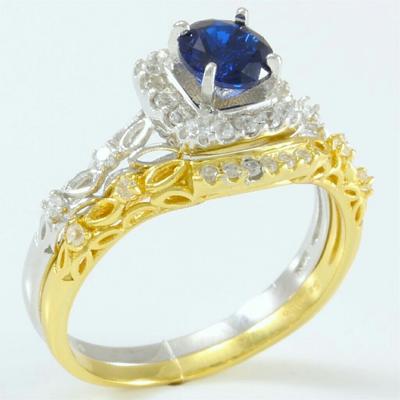 18k Sterling Silver Engagement Wedding Bridal Set - Picture 3 of 4