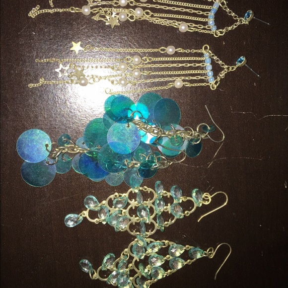Bundle of blue sparkly festive earrings 3 pairs