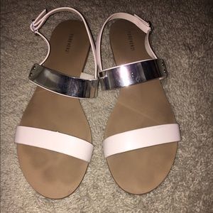 F21 blush with silver detail two strap sandals s9
