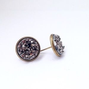 Charcoal grey metallic drusy studs