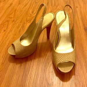 Snake skin heels with stacked platform