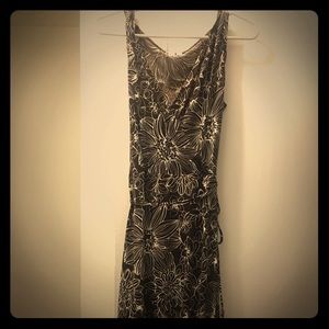 London Times brown/white polyester dress; sz 6