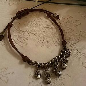 Fossil Leather Bracelet with Metal Dangles