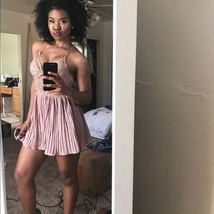 Lace & pleated nude romper