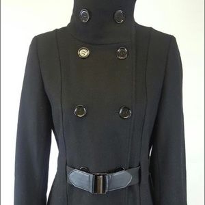 Calvin Klein Black Stand Collar Military Peacoat