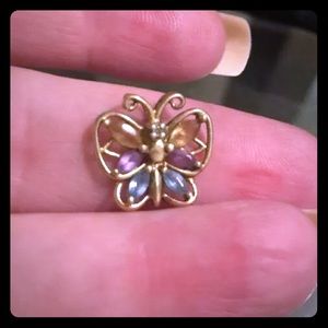 10K open butterfly multi gemstone pendant slide