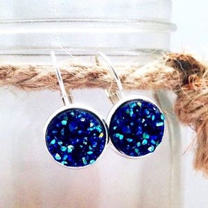 Blue druzy Sterling silver earrings