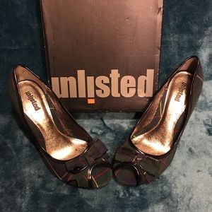 Unlisted Peep-Toe Plaid Heels