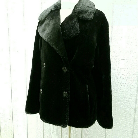Calvin Klein Black Faux Fur Waist Jacket Coat - Picture 1 of 4