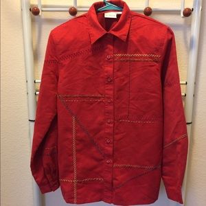 Vintage ultrasuede embroidery bottom down shirt