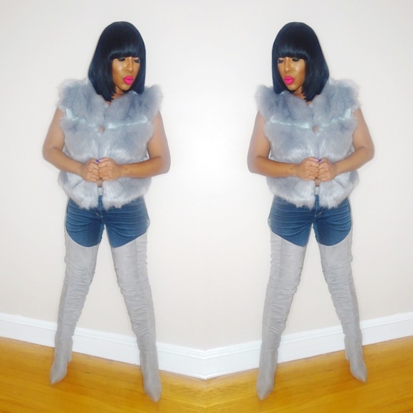 Faux Fur Plush Grey Vest