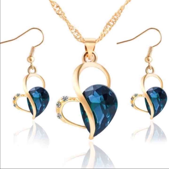 HOT! Blue Crystal Necklace Earring Jewelry Set