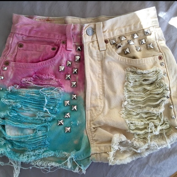 Hand dyed multi-colored Levi's denim shorts