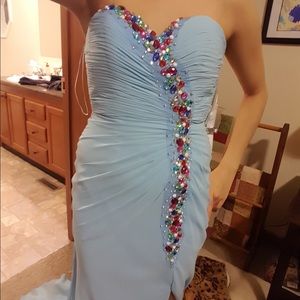 new, blue, beaded prom dress