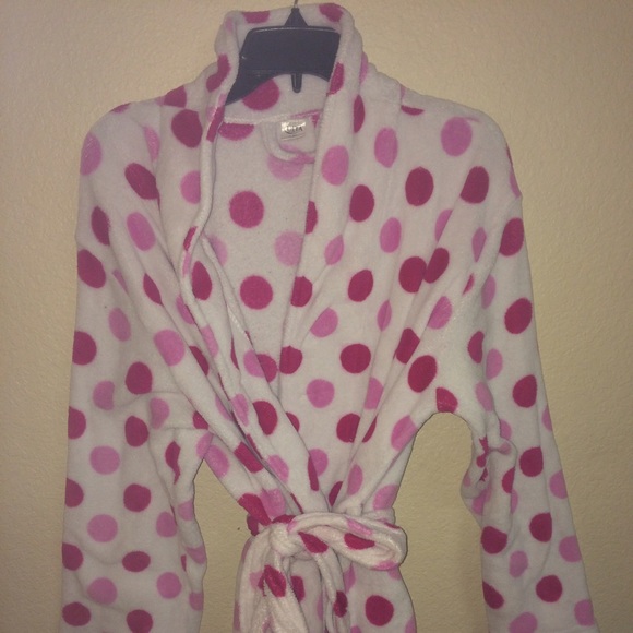 Ulta White and Pink Polka Dot Fleece Bath Robe