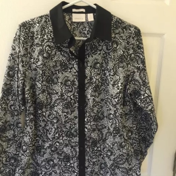 chico's Size 1 Black Floral 100 % Cotton Blouse.