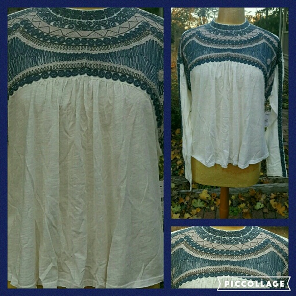 Free People Tops - 💣SOLD💥🌈 free People     Embroidered Boho SNOW BUNNY Swing Top