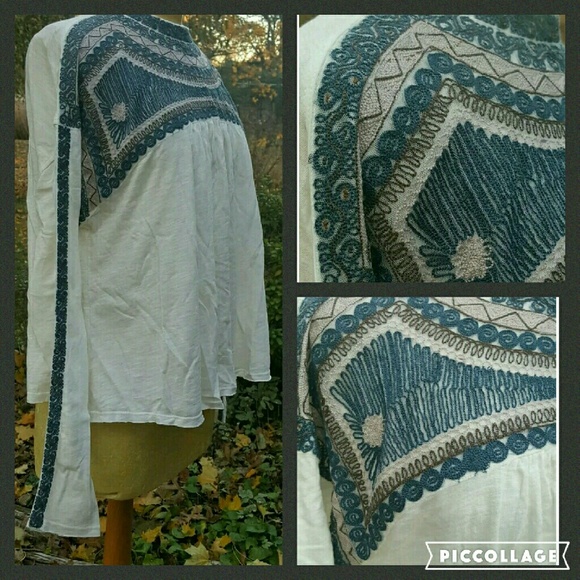 💣SOLD💥🌈 free People     Embroidered Boho SNOW BUNNY Swing Top - Picture 2 of 4