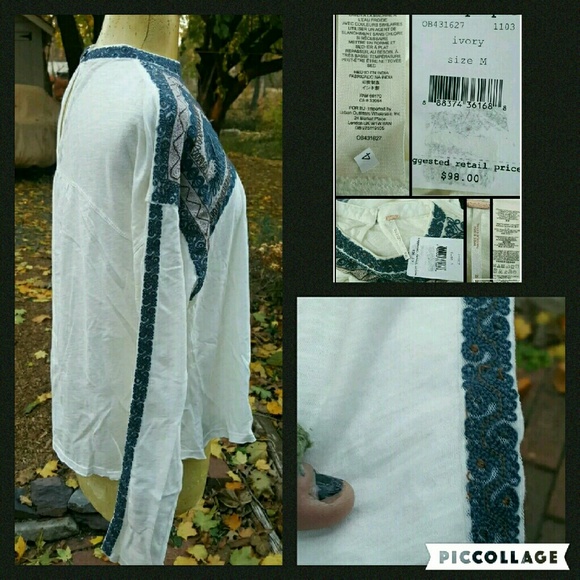 💣SOLD💥🌈 free People     Embroidered Boho SNOW BUNNY Swing Top - Picture 4 of 4